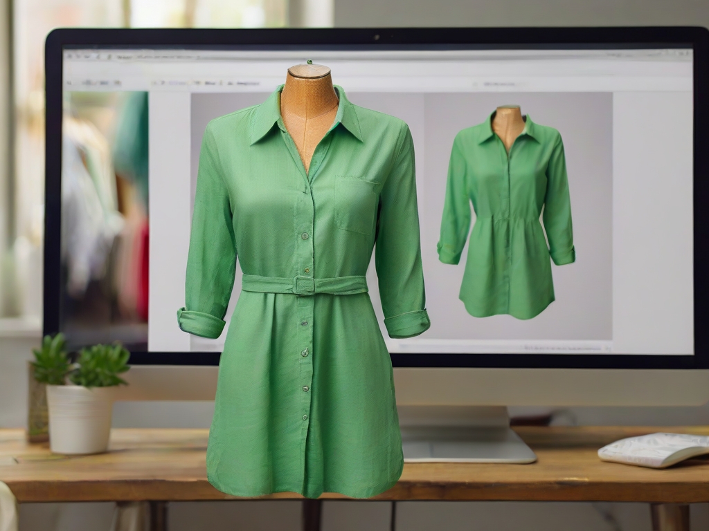 green linen shirt dress on ecommerce website